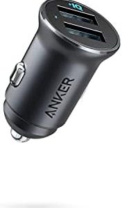 Anker 320 Car Charger (24W II), Mini Aluminum Alloy Dual USB with Blue LED for iPhone15 14 13 12 Series, iPad Pro/Air 2/Mini, Galaxy and More - Not Compatible with Quick Charge