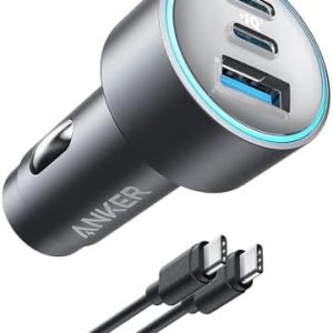 Anker USB-C Car Charger, 67W 3-Port Compact Fast Charger, 535 Car Adapter with PIQ 3.0 for iPhone 15/15 Plus/15 Pro/15 Pro Max, Galaxy S23, MacBook Pro, iPad Air, and More (USB-C to C Cable Included)