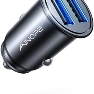 Car Charger, AINOPE Smallest 4.8A All Metal USB Car Charger Port Fast Charge Car Charger Adapter Flush Fit Compatible with iPhone 15 Pro Max Plus/14/13/12/11/X iPad Air/Mini 3 Samsung Note 9/S10/S9