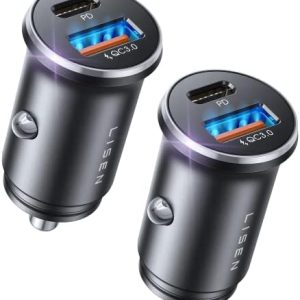 LISEN USB C Car Charger Adapter [2 Pack] [Mini & Metal] 48W Cigarette Lighter USB Charger Fast Charging [PD QC 3.0] USBC Car Phone Charger for iPhone 15 Pro Max Plus 14 Samsung Galaxy S23 iPad Pro